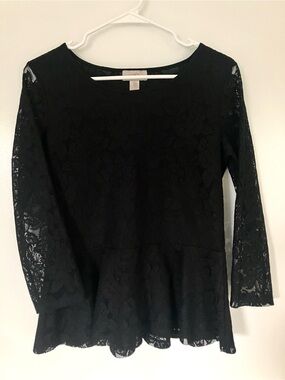 LOFT Black Lace Peplum Top